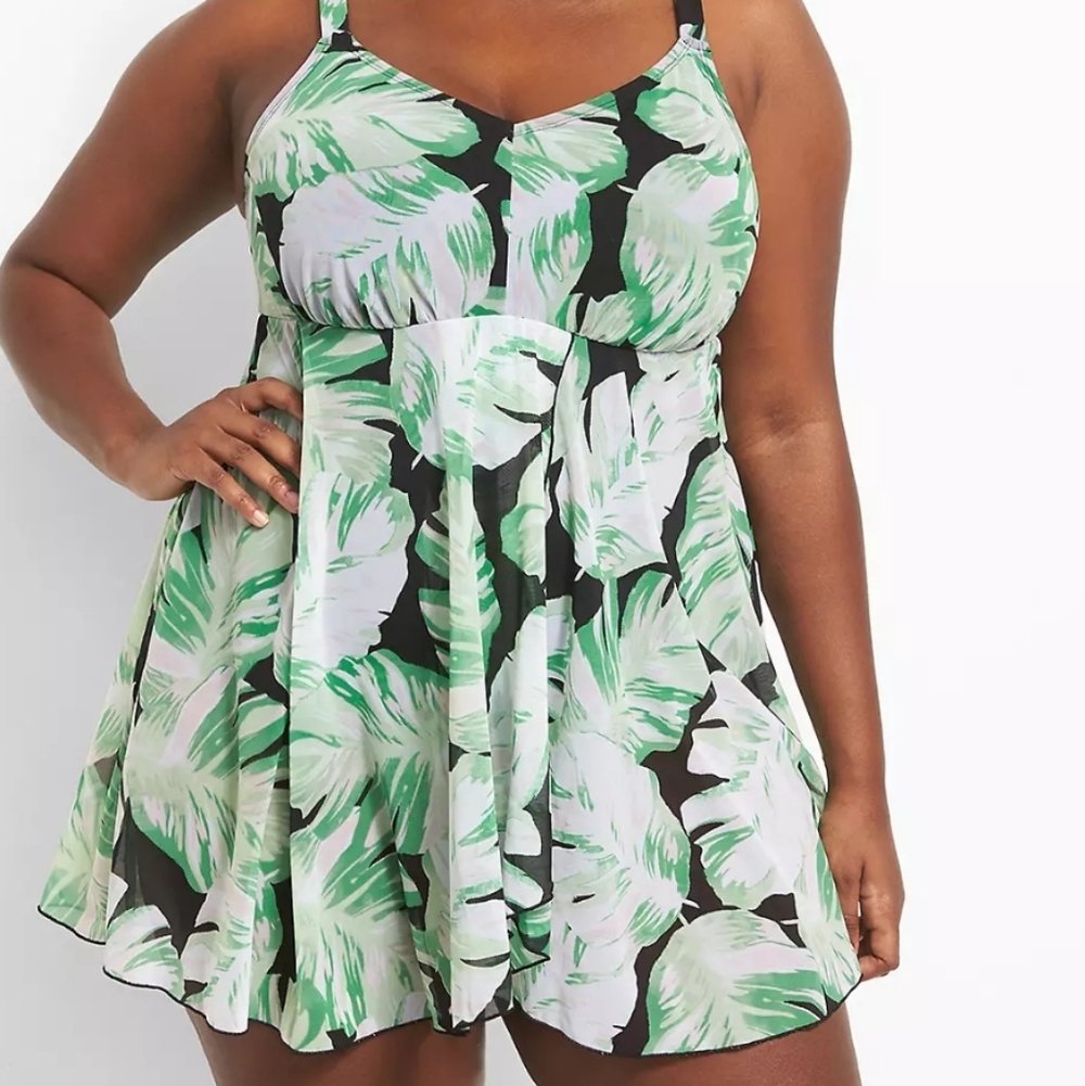 Swim By Cacique Printed Mesh Flyaway No-Wire Flyaway Swim Dress - Aruba Palm